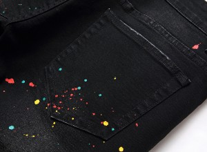 Elástico Slim-fitting Spray Paint Ripped Black Plus Size Jeans Hombres