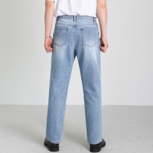 Sommermote all-match løse, rette denim lyseblå jeans for menn