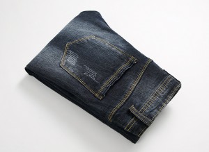 Тенок фит еластичен директно перење искинати црни фармерки за мажи со плус големина