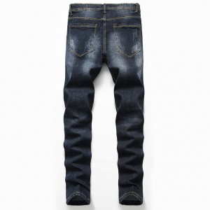 Slim Fit Elastisk Straight Wash Ripped Plus Size Black Jeans For Men