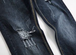 Slim Fit Elastisk Rak Tvätt Ripped Plus Size Svarta Jeans För Herr