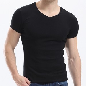 Fashion Quality Short sleeve V Neck Blank Slim Casual Men's T shirt
