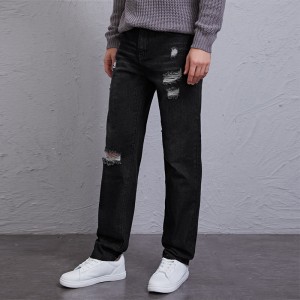 voľné rovné nohavice pánske svetlomodré oprané roztrhané džínsy