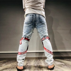 2021 жаңа жоғары сапалы джинсы ерлерге арналған сәнді патч жыртылған джинсы найзағай жіңішке кішкентай джинсы шалбар