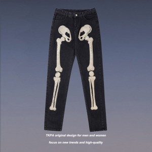 Jeans à stampa di teschi di strada per l'omi di moda hip-hop di strada alta pantaloni dritti larghi
