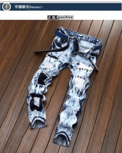 Männer gedréckte Jeans Net-Stretch Koteng Mid-Taille Hosen Denim gewéinlech Casual giel Jeans