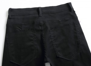 Jeans fashion pria pinggang hitam jahitan celana denim kasual stretch jeans kaki kecil
