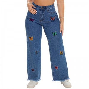 Nye mote uformelle jeans for kvinner med blå print av høy kvalitet i plussstørrelse