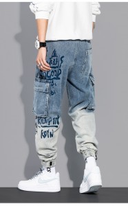 Mga Jeans sa Kalalakin-an sa Factory Outlet Loose Elastic Feet Graffiti Gradient Multi-pocket High Street cargo Jeans