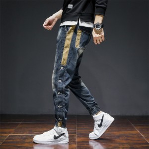 High Quality Jeans Men’s Breasted Cargo Pants Loose Drawstring Stretch Casual Denim Trousers