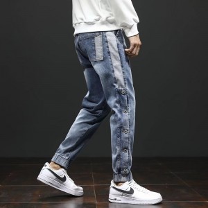 Celana Jeans Pria Berkualitas Tinggi Kargo Celana Kargo Longgar Serut Stretch Celana Denim Kasual