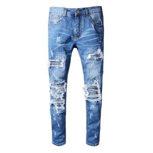 Men’s jeans new loose plus size pant jeans straight hole snowflake washed denim pants