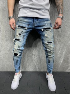 Fabrîkaya jeansên mêran ên nezaketî yên moda firotana rasterast Pantolojên denim ên rast-çiqkirî Ji bo mêran jeansên kesayetiya kalîteya bilind
