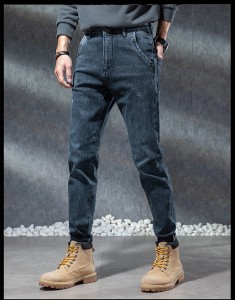 Vendita diretta in fabbrica, jeans strappati stampati per l'omi, patch di moda stretch, jeans di piedi chjuchi