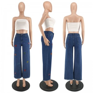 Nye mode afslappede jeans til kvinder i høj kvalitet med blå plus size jeans med print