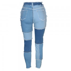 Feshene Ladies Jeans High Thekeng Brushed Fringe Slim Pencil Denim Pants