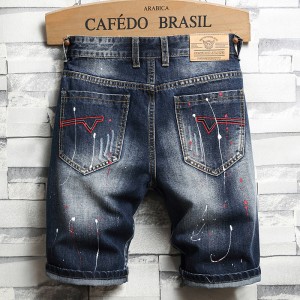 Novos shorts jeans masculinos moda jeans rasgados retrô plus size verão short jeans masculino
