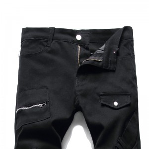 Mode-jeans til mænd, sorte mellemtaljesyede afslappede denimbukser, stretch-jeans med små fod