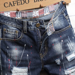 ໂສ້ງຍີນສັ້ນຜູ້ຊາຍມາໃໝ່ ແຟຊັ່ນ ripped jeans retro plus size summer short jeans men
