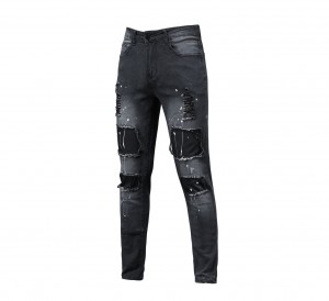Firotina rasterast a fabrîkayê jeansên çapkirî yên mêran ên çîpkirî yên modayê jeansên lingên piçûk dirêj dikin