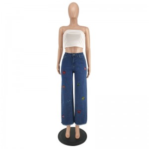 Nové módne ležérne dámske džínsy vysokej kvality s potlačou modrej plus veľkosti