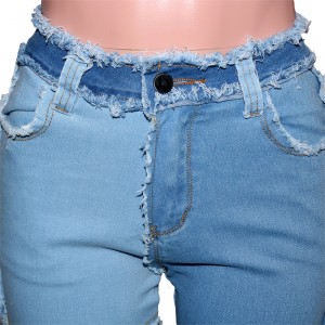 Mode dames jeans hoë middellyf geborselde franje skraal potlood denim broek
