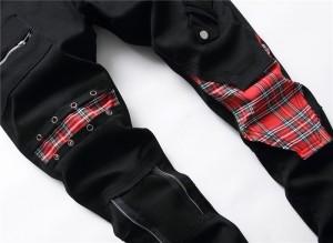 Модни машки фармерки црни лежерни тексас панталони со шиење до средината на половината