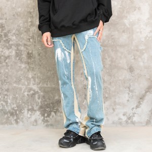 Mode Street Männer Jeans Graffiti Stitching Casual Jeans Perséinlechkeet Zeechnen Design Denim Hosen