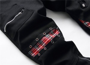 Модни машки фармерки црни лежерни тексас панталони со шиење до средината на половината