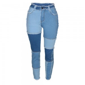 Moda feminina jeans cintura alta escovado franja fina lápis calça jeans