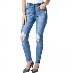 Jeans distressed Stretch Xhinse të ngushta me xhinse të grisura të grave me vrima Boyfriend