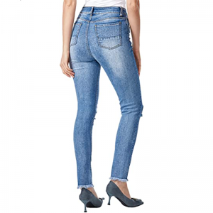 Jeans distressed Stretch Xhinse të ngushta me xhinse të grisura të grave me vrima Boyfriend