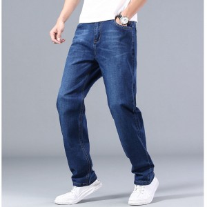 Jeans de talla grande bordados con bolsillo trasero con cremallera resistente al desgaste para hombres