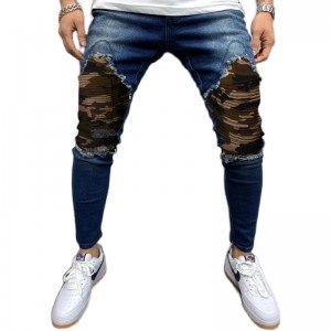 Jeans pria berkualitas tinggi robek kamuflase lipatan jahitan jeans slim-fit fashion jeans ukuran besar untuk pria