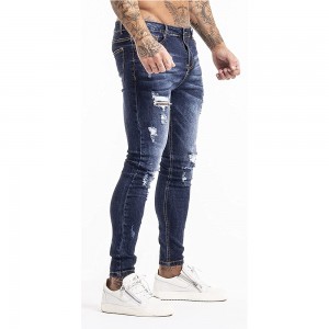 Retro jeans til mænd slank fit stretch-huller ripped jeans denim bukser plus størrelse herre jeans