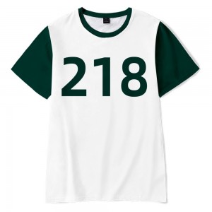 Squid Game T-shirt 218 nomor pakaian olahraga longgar nyaman leher bulat kaos katun untuk custom