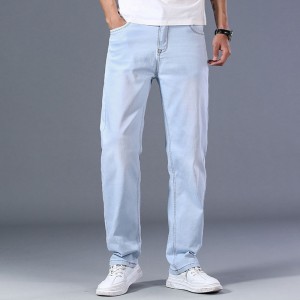 Løs enkle fem poser med grunnleggende vasket baklomme brodert plussstørrelse jeans menn