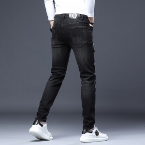 Éropa fashion brand jeans lalaki industri beurat anyar macan tren bor panas abu calana langsing jeung suku leutik