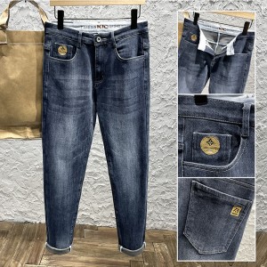 Aukštos kokybės džinsai vyriški laisvi laisvalaikio tamprūs džinsai kelnės madingos mažos pėdos tinklelio karštos išpardavimai
