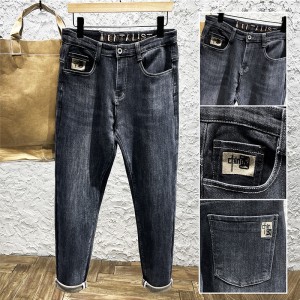 Augstas kvalitātes džinsi vīriešu brīvi ikdienišķa elastīga džinsu bikses modes mazo pēdu tīkls karstā izpārdošana