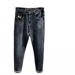 Augstas kvalitātes džinsi vīriešu brīvi ikdienišķa elastīga džinsu bikses modes mazo pēdu tīkls karstā izpārdošana
