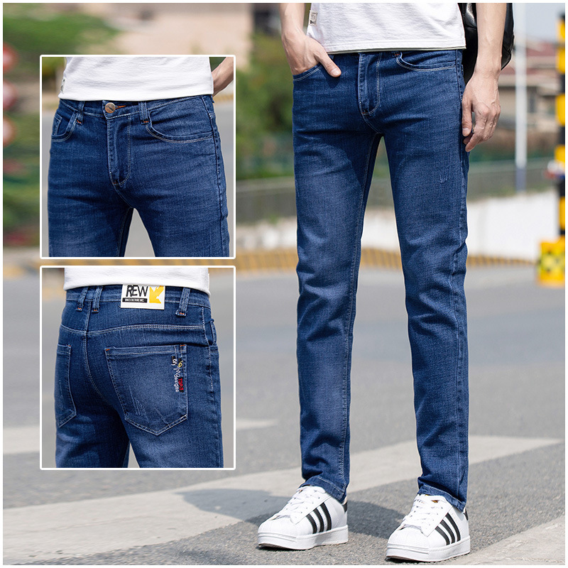 Zilamên jeans ên ciwan ên Hong Kongê pantolonên mêran ên lingên piçûk ên tenik marqeya moda Biharê Wêne Vebijarkî