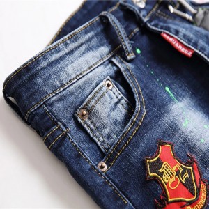 Summer trend stretch Embroidered Insignia Printed Men's Shorts Jeans