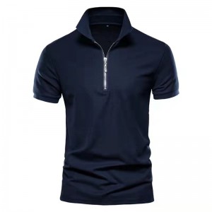 आरामदायक कॉटन ब्लैंक टी-शर्ट स्लिम शॉर्ट स्लीव पुरुषों की पोलो शर्ट जिपर