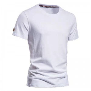 Moda para hombre de calidad de manga corta con cuello en O en blanco Slim Casual camiseta para hombre