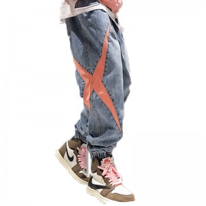 Hot ferkeapjende stitching kleuren elasticized Harem leggings losse manlju jeans