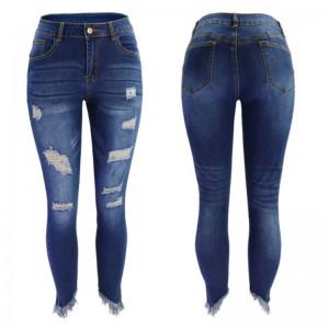Jeans de mezclilla de mujer flacos rasgados de cintura alta personalizados