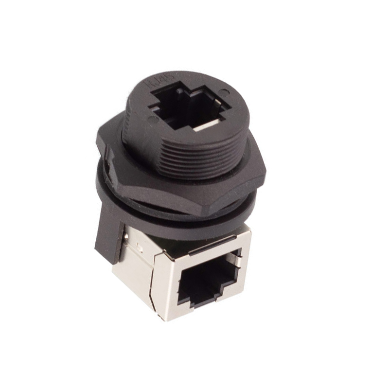 RJ45 IP67 90 Degree Right Angle 8p8c Female Waterproof Panel Mount Ethernet LAN Network Coupler Connector
