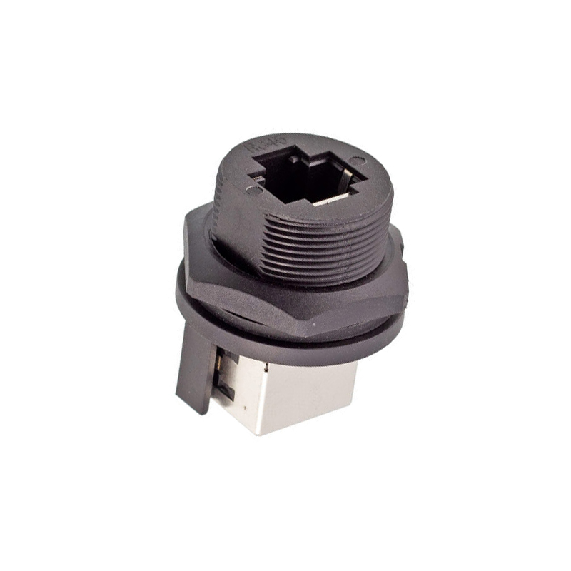 RJ45 Ethernet LAN Network Extension Adapter Coupler Front Fastened Panel Mount IP67 Straight Waterproof Connector