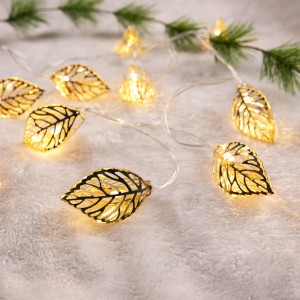 China Customized Metal Golden Leaf Christmas Fairy String Light For Holiday Decoration | ZHONGXIN